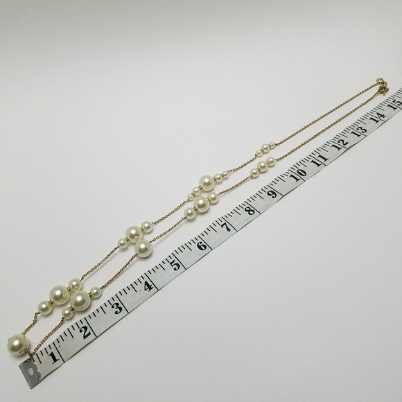J CREW Faux Pearl Chain Necklace Long Goldtone Boho - Picture 6 of 6